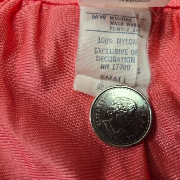 VTG Coral Nylon Slip Dress – Ruffled Hem – Small USA Barbiecore Grannycore - Picture 5 of 5